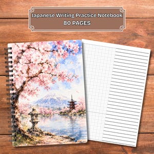 Japanese Writing Practice Notebook | Genkouyoushi Grid Paper with Translation Lines, Kanji Hiragana Study Journal Printable PDF
