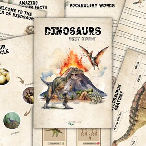 Estudio de unidad sobre dinosaurios para niños amantes de los dinosaurios y la ciencia, imprimible para la educación en casa o en el aula.