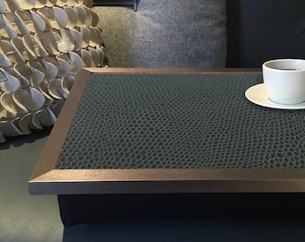 Grey Black Leather Printed LAP TRAY: Animal print Bean Bag Cushion Tray, Padded Laptop Tray with Cushion