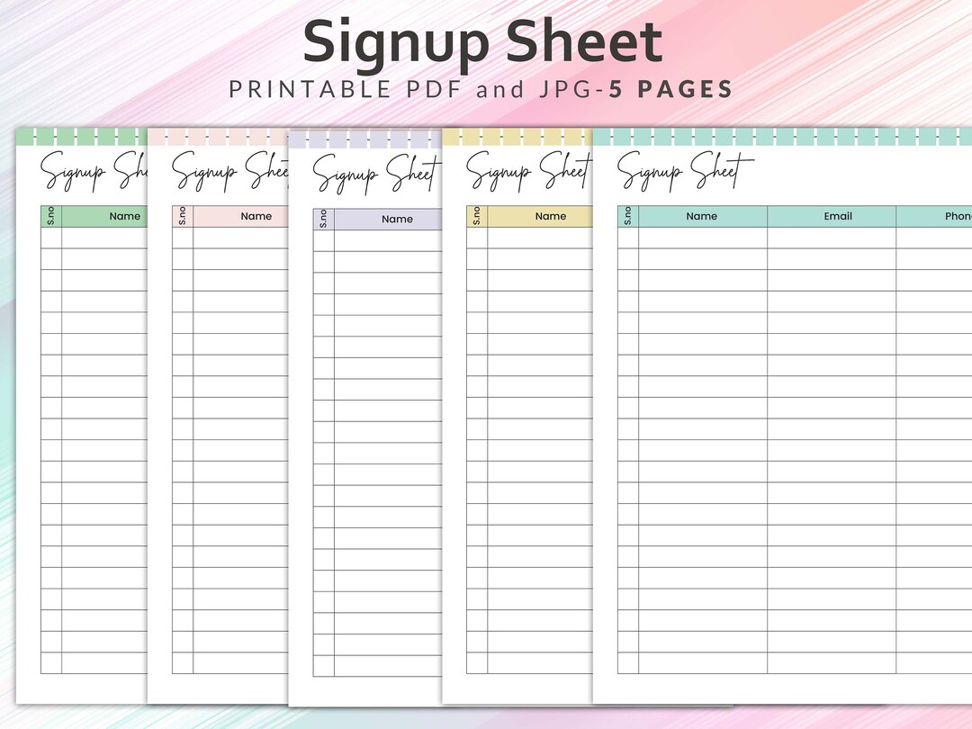 Printable Signup Sheet, Minimalist Sign up Sheet, PRINTABLE Sign Up ...