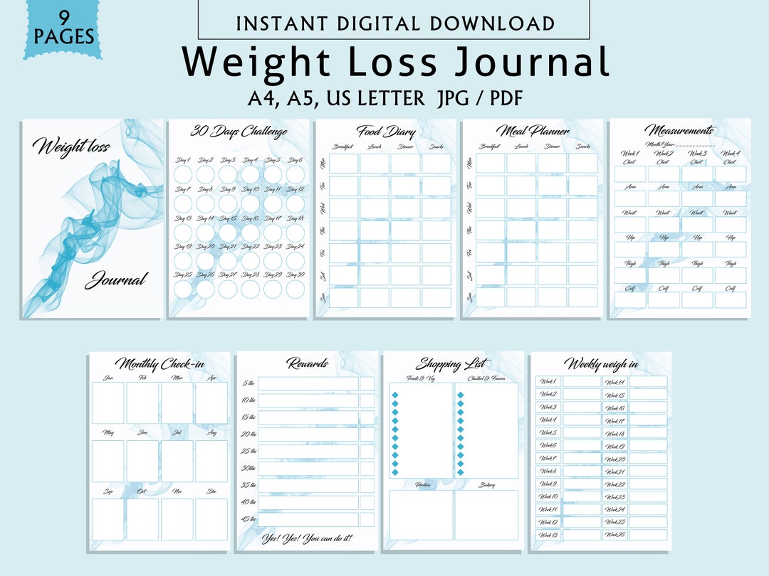 Printable Weight Loss Journal, Workout Planner, Weight Loss Tracker
