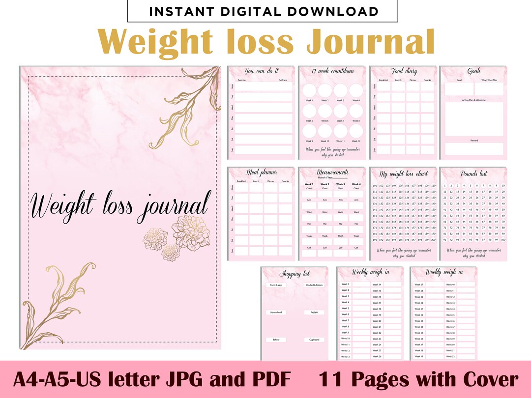 Printable Weight Loss Journal, Workout Planner, Weight Loss Tracker