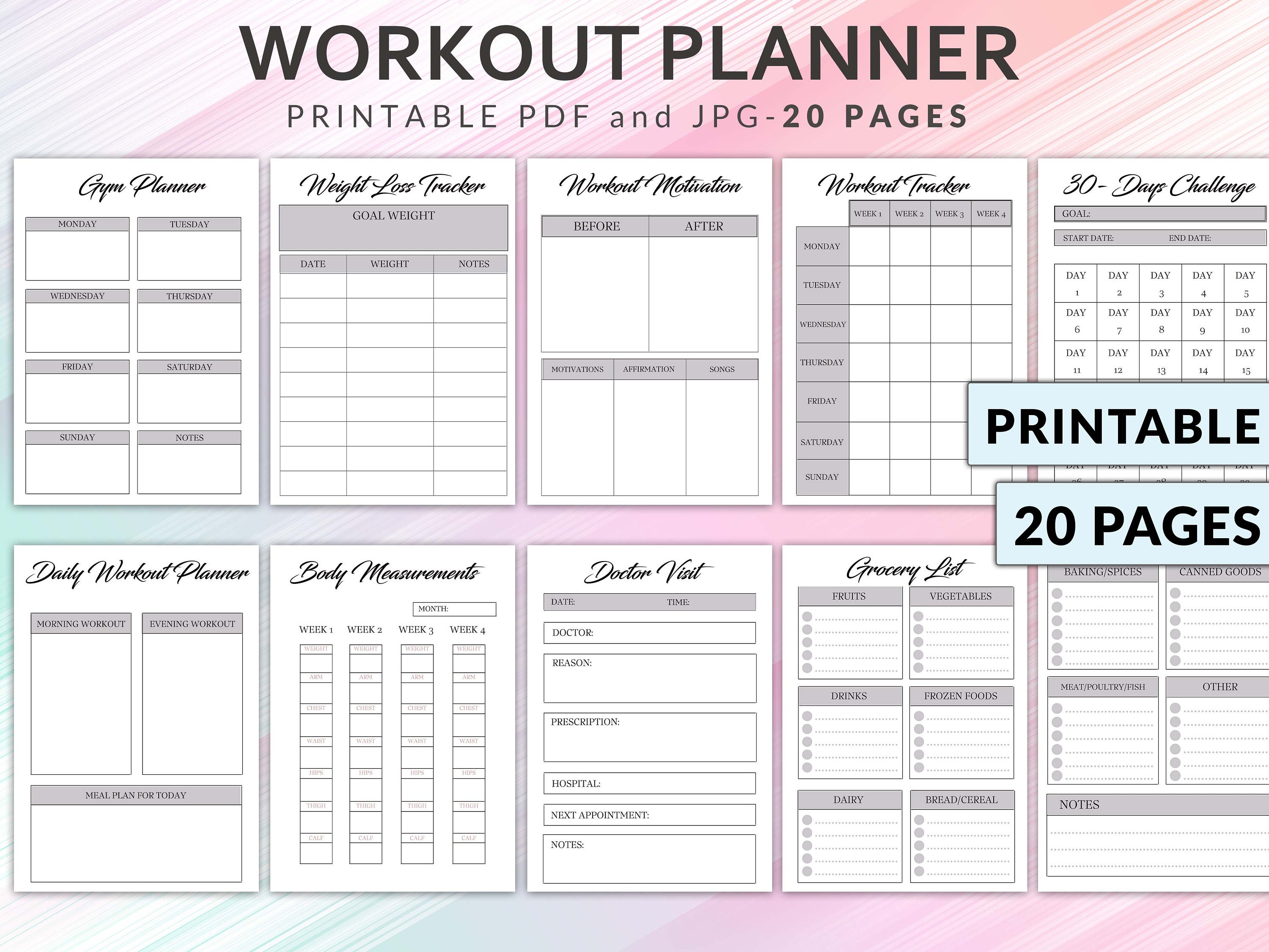 Printable Workout Journal, Workout Planner, Weight Loss Tracker ...