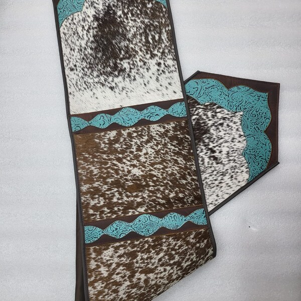 Turquoise and Leather Table Runner Etsy