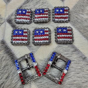 American Flag Conchos: Handmade Square Zinc Buckle Embellishments