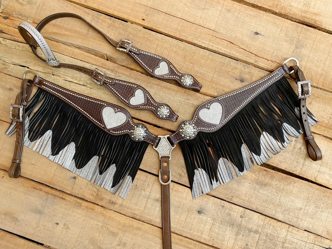 Ensemble Bride Et Collier De Poitrine Western HILASON, Cuir Noir, Taille Cheval, Neuf
