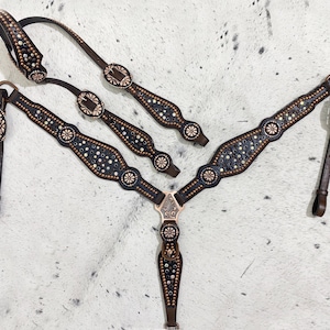 Handmade Western Headstall & Breast Collar: Argentina Leather, Rhinestone Studs
