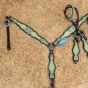 Set Testiera E Pettorale In Pelle Per Cavallo – Stile Western Vintage – Mousm HSBM 114187 – Colore Marrone