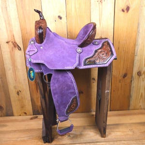 Selle de course de tonneau violet Western Show en cuir