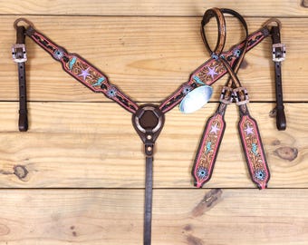 Harnachement Western Martin Leather - Tête Et Collier De Poitrail Assortis Occasion