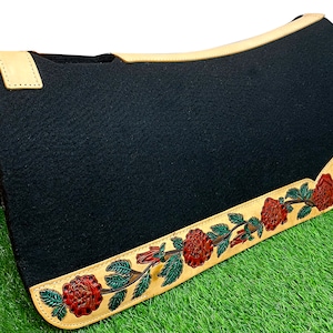 Floral Leather Western Saddle Pad: Hand Tooled Horse Show Pad