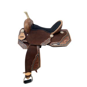 Handgefertigter 16&quot; Westernpferdesattel aus argentinischem Leder mit Blumenpunzierung