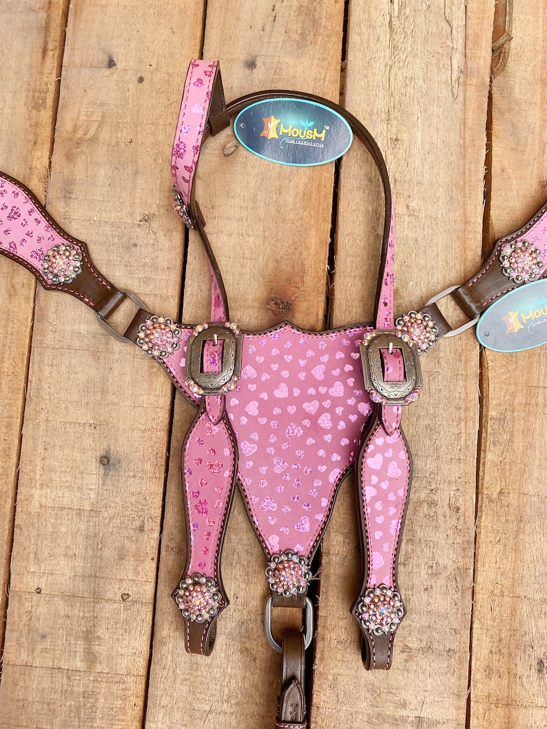 MOUSM Western Leather Headstall And Breast Collar Tack Set For Horses