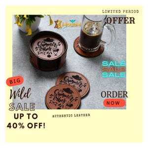 Mousm 100% Genuine Leather Coaster Set with Holder | Bar Decor | Drinking Mats | Coffe Mug Coaster | Leather Coasters | 12 Coasters Set &quot;