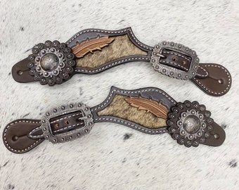 Leather Spur Straps: Western Cowhide, Metal Concho, Ladies Size