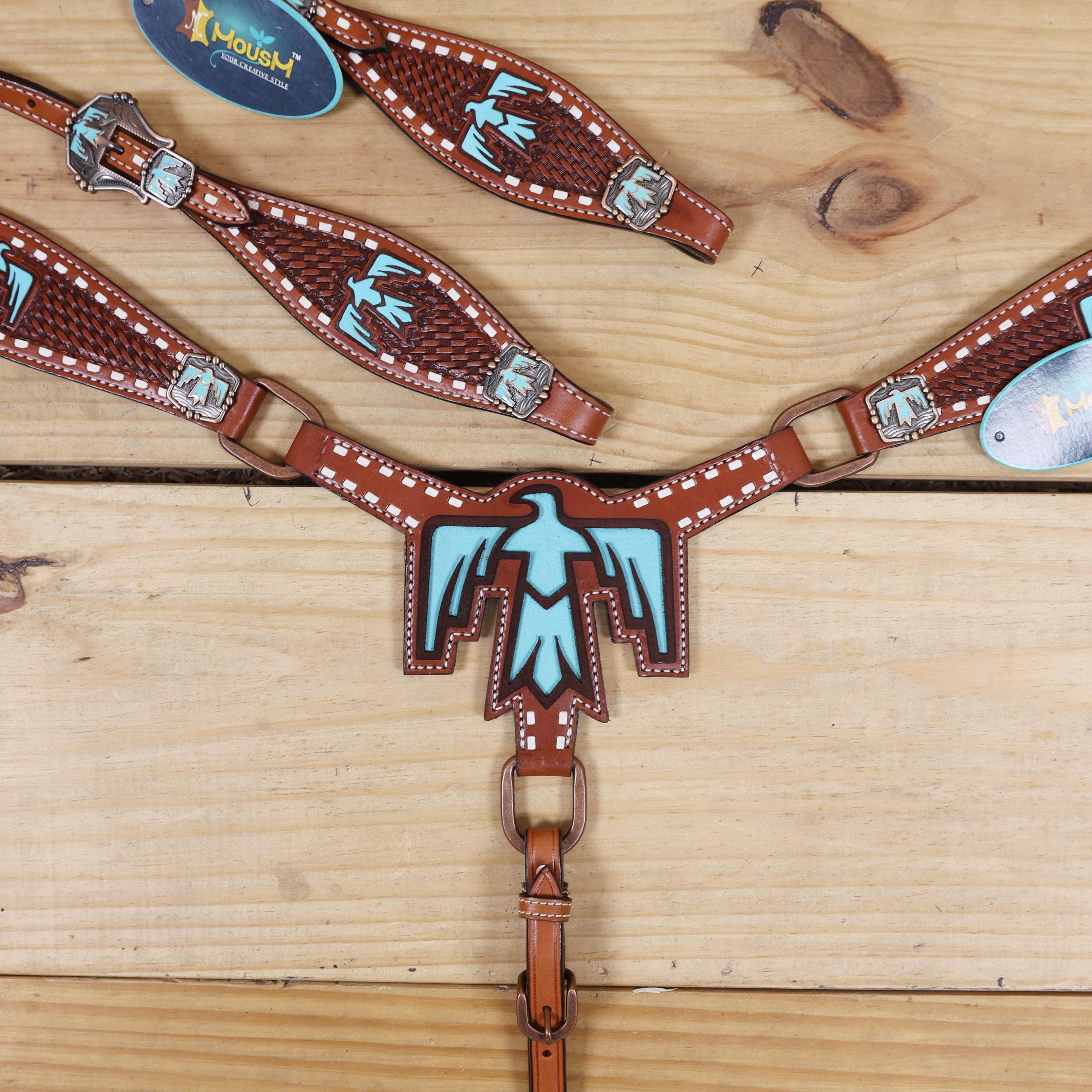 Turquoise Thunderbird Headstall & Breast Collar Tack Set