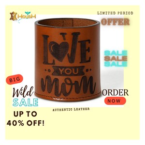 MOUSM Love You Mom Engraved Leather Handmade Pen/Pencil Holder