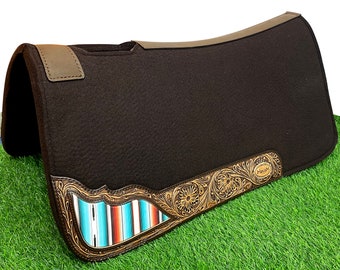 Mantilla de cuero hecha a mano estilo western: fieltro marrón, tallado de hoja de roble (76 x 81 cm)