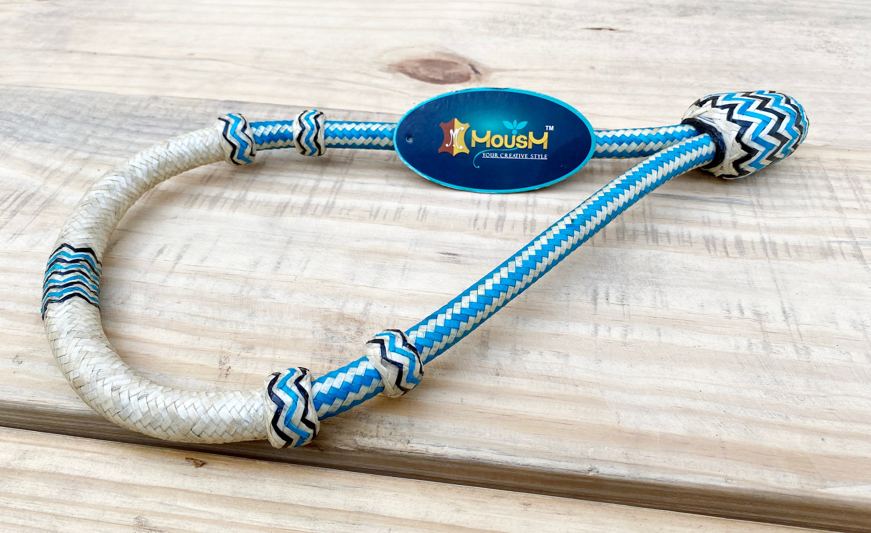 Bosal Western Tressé Noir Et Blanc – Cœur En Cuir Brut – Matériel Cheval – Neuf