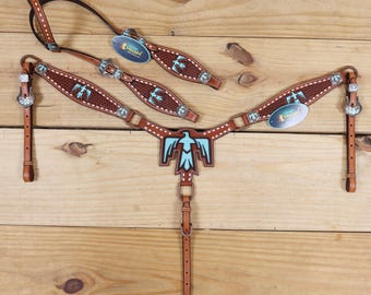 Turquoise Thunderbird Headstall & Breast Collar Tack Set