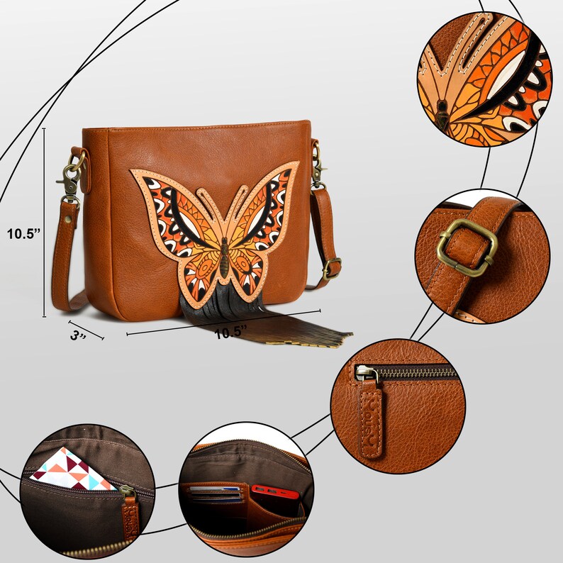 Top Grained Genuine Leather Bag, Hand Bag for Women Leather Shoulder Bag Butterfly with Fringe Ladies Hand Bag Shoulder Purse MOUSM image 10