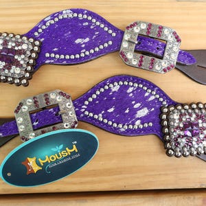 Spur strap Leather Ladies Spur strap decorated with purple metallic acid wash cowhide look by Mousm