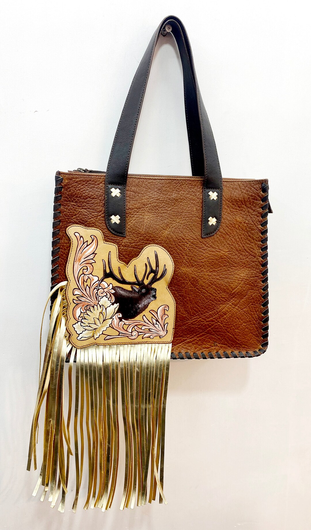 Western Rug Purses Genuine Leather Western Purse: Brown Saddle Bag With Fringe - Etsy