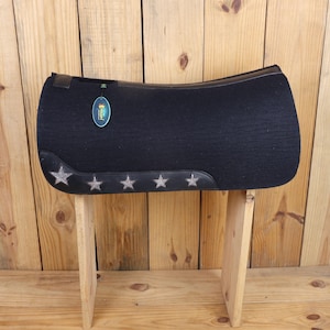 Handmade Black Heavy duty Felt Western Saddle Pad: Full Skirt, Silver Glitter Star Inlay