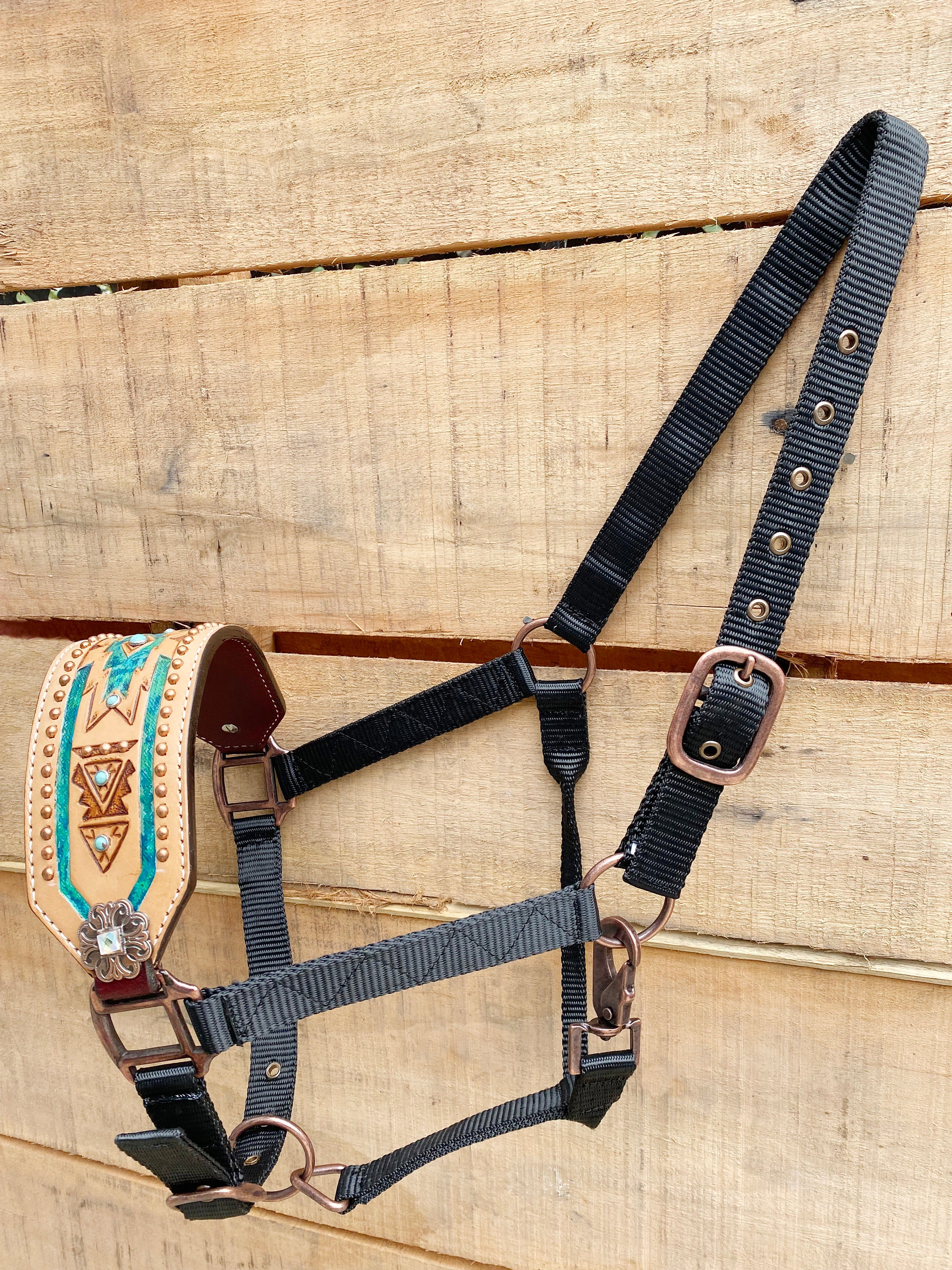 Licol Cowboy Showman Avec Corde Noeud Perlé, Noir/teal/blanc, Neuf