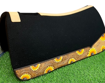Sunflower Leather Western Saddle Pad: Hand Tooled Felt Horse Pad - 30 x 32 Inches
