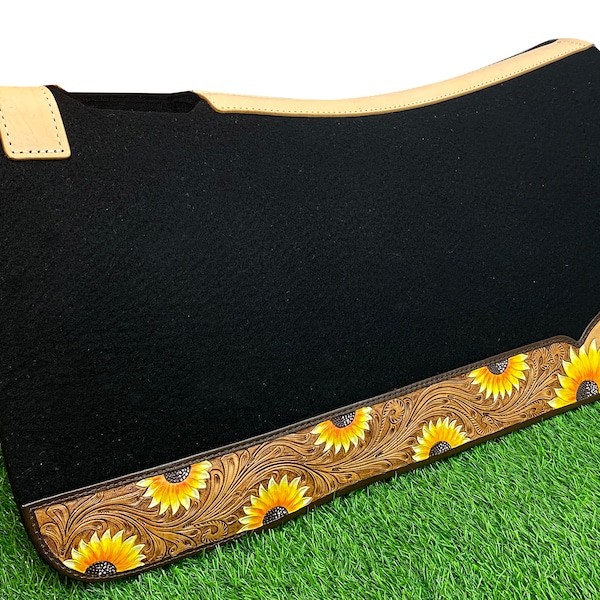 Leather Saddle Pad - Western Saddle Pad for Horse -Horse Tack - Horse Riding Pad For Western Show - Sunflower Saddle Pad MOUSM