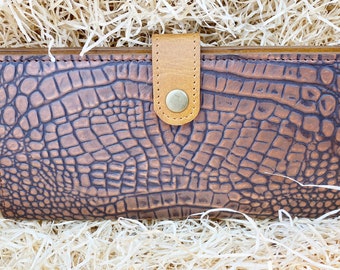 Alligator Print Leather Clutch Bag - Evening Party Bag