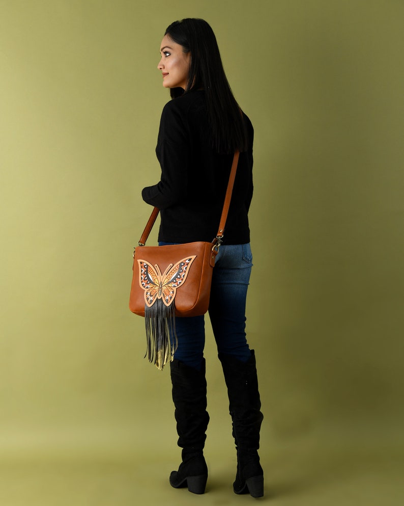 Top Grained Genuine Leather Bag, Hand Bag for Women Leather Shoulder Bag Butterfly with Fringe Ladies Hand Bag Shoulder Purse MOUSM image 3