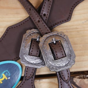 1 of MOUSM Handmade Western Leather Headstall and Breast Collar Tack Setwith premium buckles, Smooth Brown Leather with standard Style Breast Collar, Customizable Design, Handmade Full Horse Size