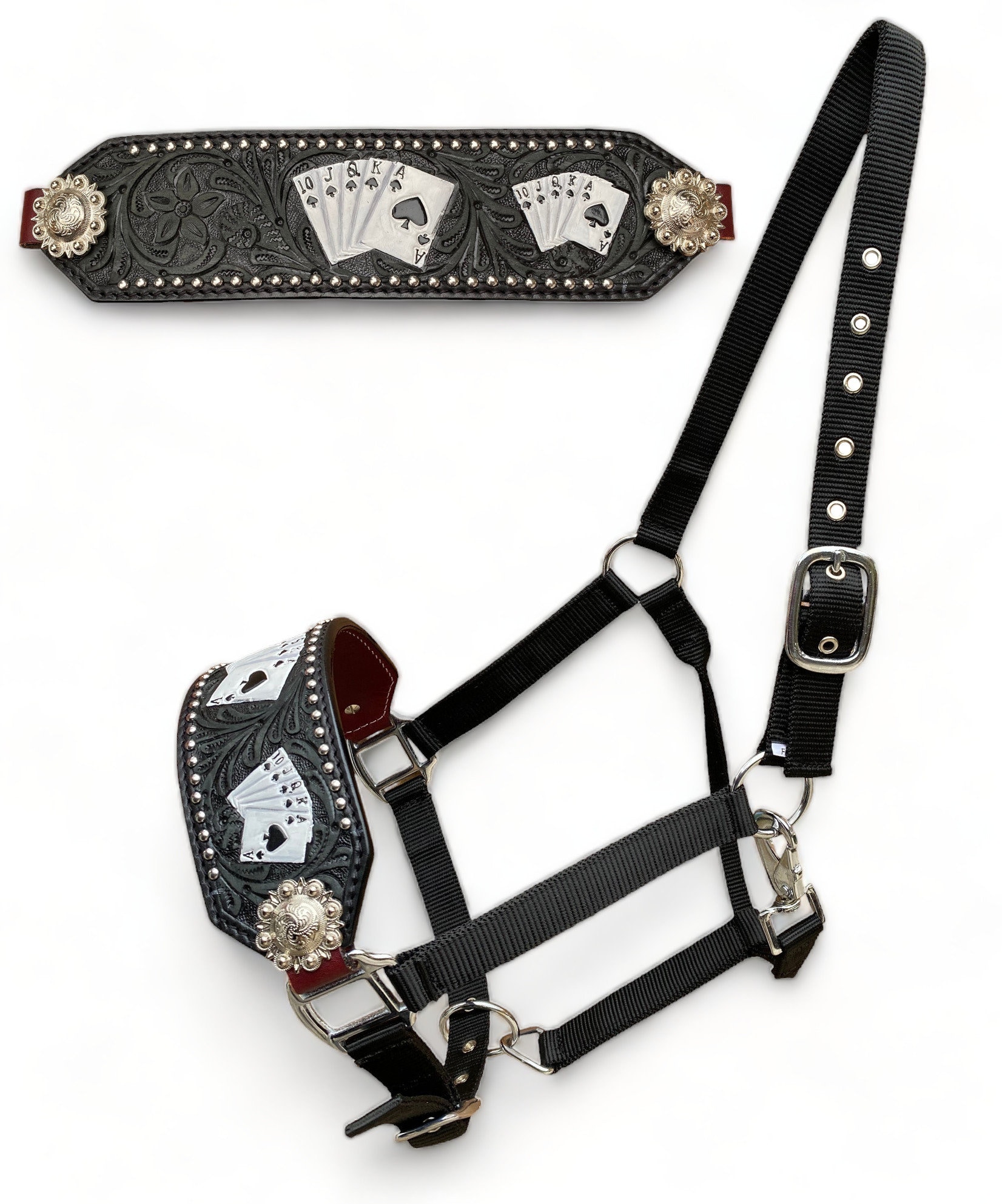 Playing Tack Argentina Leather Bronc Halter: Western Horse Tack With Playing Card ...