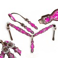 Valentine Western Leather Headstall and Breast Collar tack Set with pink silver metallic acid wash cowhide. Valentine pink tack set for hero product logo