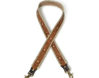 Tooled Leather Bag Strap: Adjustable Crossbody Replacement Strap