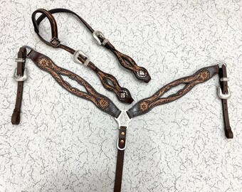 Set Redini + Collare + Pettorale Western In Pelle Per Cavallo - Artigianato Indiano