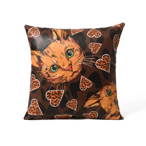 Fundas para cojines de cuero, funda de cojín con diseño de gato naranja, abstracto, bonito oído doméstico, diseño de ojos, sofá de otoño para mascotas
