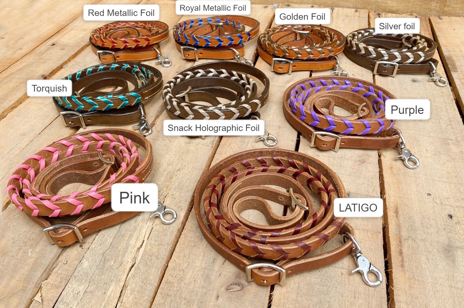 Laced Leather Horse Reins: Barrel Racing Reins, Various Colors (8" Feet)