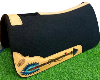 Handmade Leather Western Saddle Pad: Arrow Design, Comfortable Horse Riding Pad