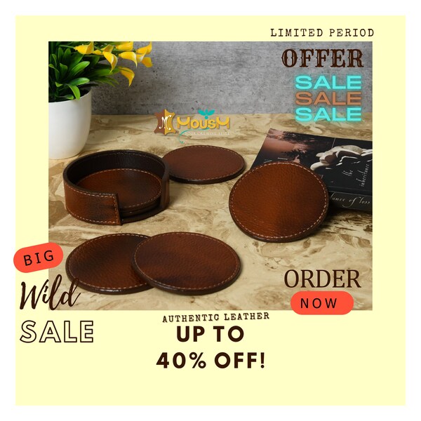 5 Inch Full-Grain Leather Coasters Set of 8 – Genuine Leather Table & Drink Coasters