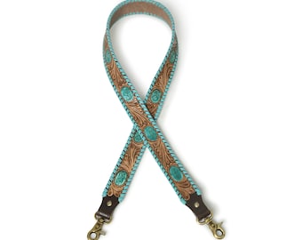 Boho Turquoise Leather Crossbody Bag Strap: Adjustable Replacement