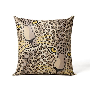 Faux Leather Leopard Print Pillow Cover: Brown Animal Cushion (18&quot; x 18&quot;)