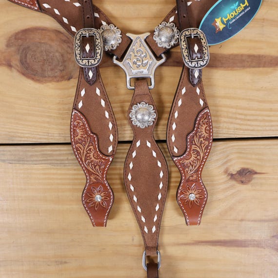 Western Horse Headstall Breast Collar Set American Leather Skulls