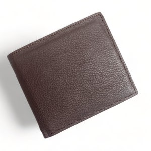Cartera Cartera de cuero para hombre Cartera de cuero de vaca puro Cartera de cuero de diseño liso liso Cartera de cuero marrón chocolate cosida alrededor By Mousm