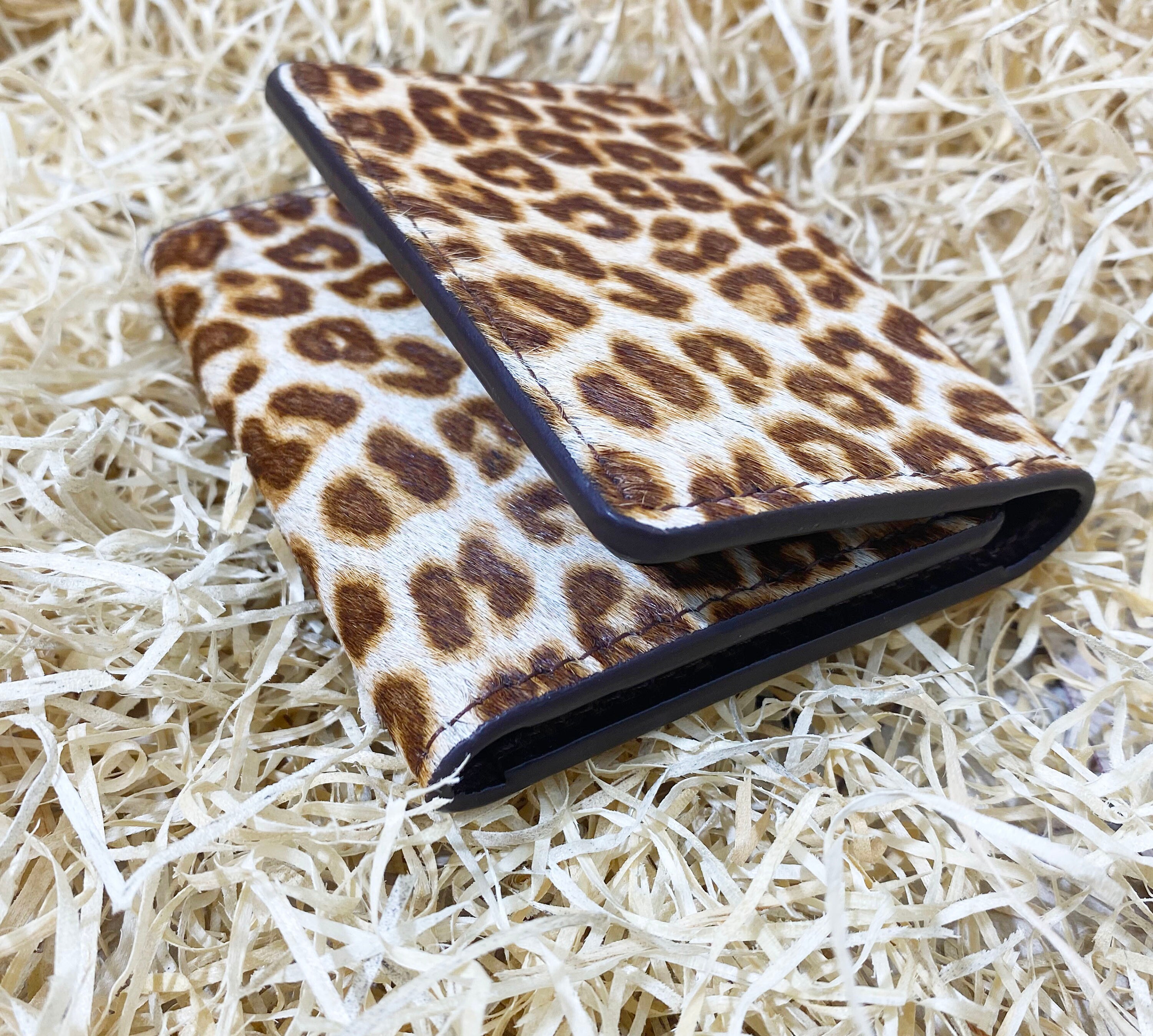 Leopard Print Leather Card Holder Wallet: Argentina Cow Leather - Etsy