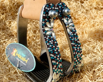 Étriers de selle de cheval en aluminium torsadé gravé gravé en cuir