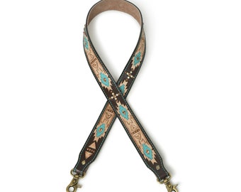 Hand Tooled Boho Leather Purse Strap: Adjustable Crossbody Bag Replacement