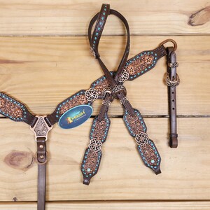 Western Headstall ST-HTS-056 Ensemble de colliers de poitrine en cuir sculpté à la main et selle de cheval